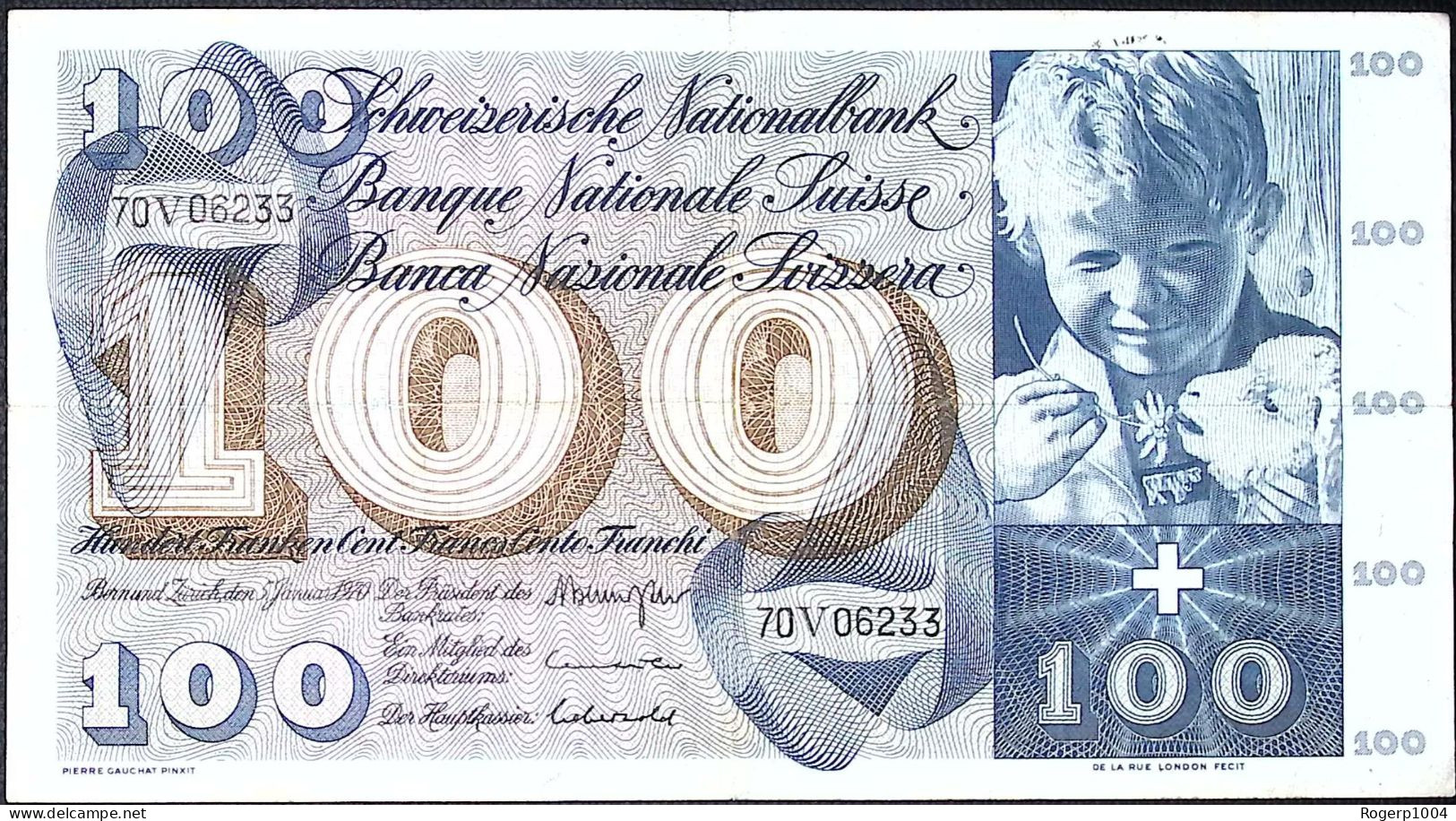 SUISSE/SWITZERLAND * 100 Francs * Saint Martin * 05/01/1970 * Etat/Grade TTB/VF - Suiza