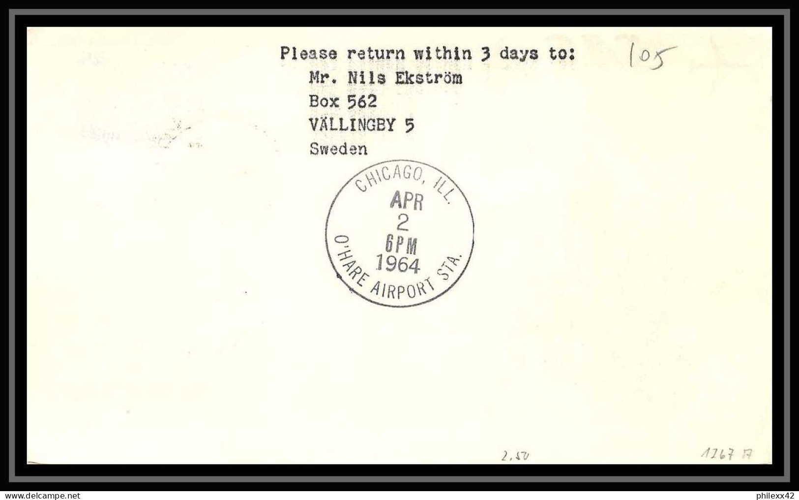 0105 Lettre Aviation (Airmail Cover Luftpost) Suède (Sweden) Premier Vol 1964 Stockholm ARLANDA - Brieven En Documenten