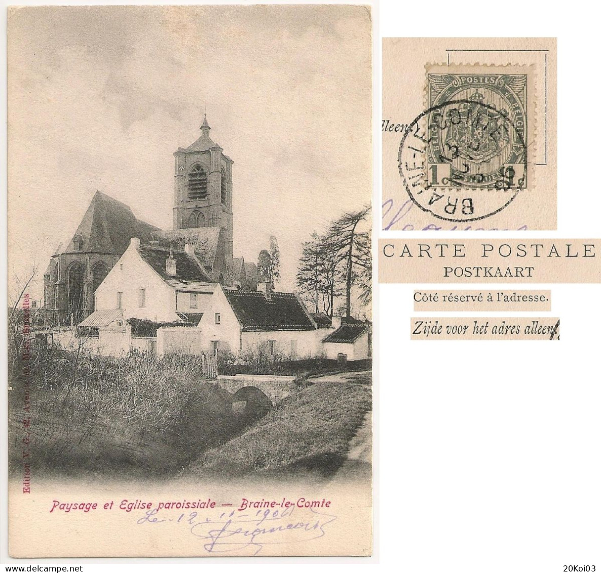 Braine-le-Comte Paysage Et Eglise (Saint-Géry) Paroissiale 1906 (La Tour), TTB-CPA Vintage - Braine-le-Comte