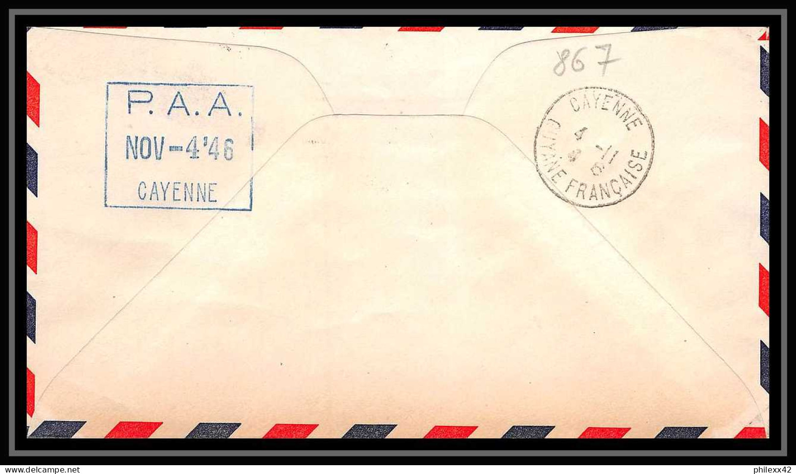 0867 Lettre Aviation (Airmail Cover Luftpost) USA Premier Vol (first Flight) 1946 Cicero Illinois Cayenne Guyane - Cartas & Documentos