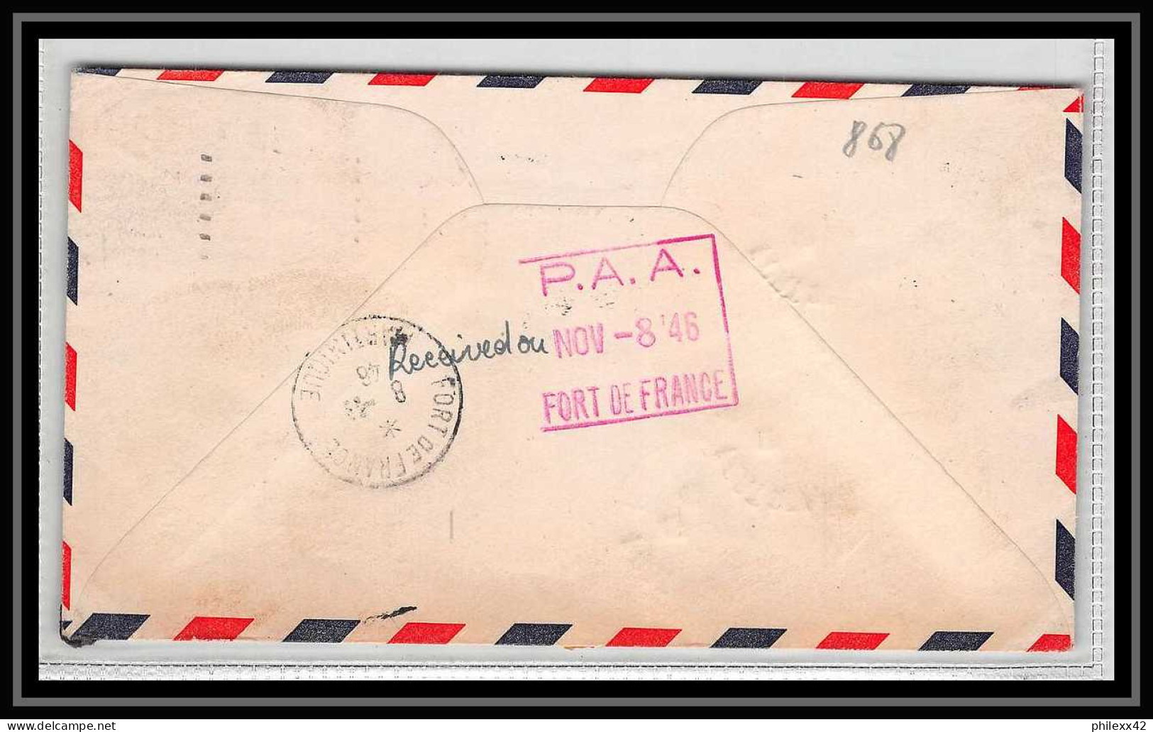 0868 Lettre Aviation (Airmail Cover Luftpost) USA Premier Vol (first Flight)1946 Cicero Fort De France Martinique - Aéreo