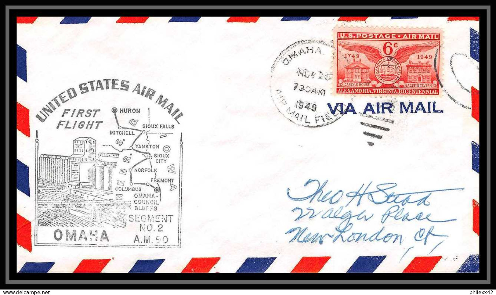 1128 Lettre USA Aviation Premier Vol Airmail Cover First Flight Aeroplane 1949 Am 90 Omaha (Nebraska) - 2c. 1941-1960 Briefe U. Dokumente