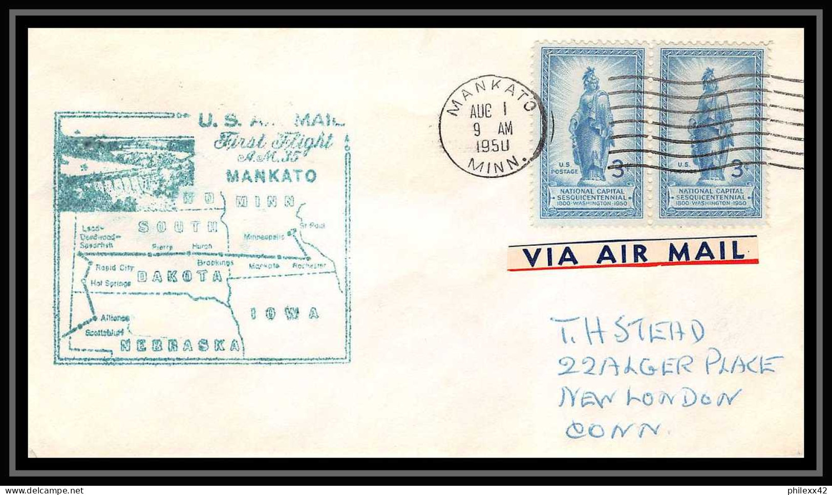 1154 Lettre USA Aviation Premier Vol Airmail Cover First Flight Aeroplane 1950 AM 35 Mankato, Minnesota - 2c. 1941-1960 Briefe U. Dokumente