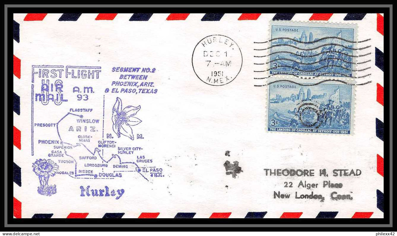 1155 Lettre USA Aviation Premier Vol Airmail Cover First Flight Aeroplane 1951 AM 93 Hurley, New Mexico - 2c. 1941-1960 Briefe U. Dokumente