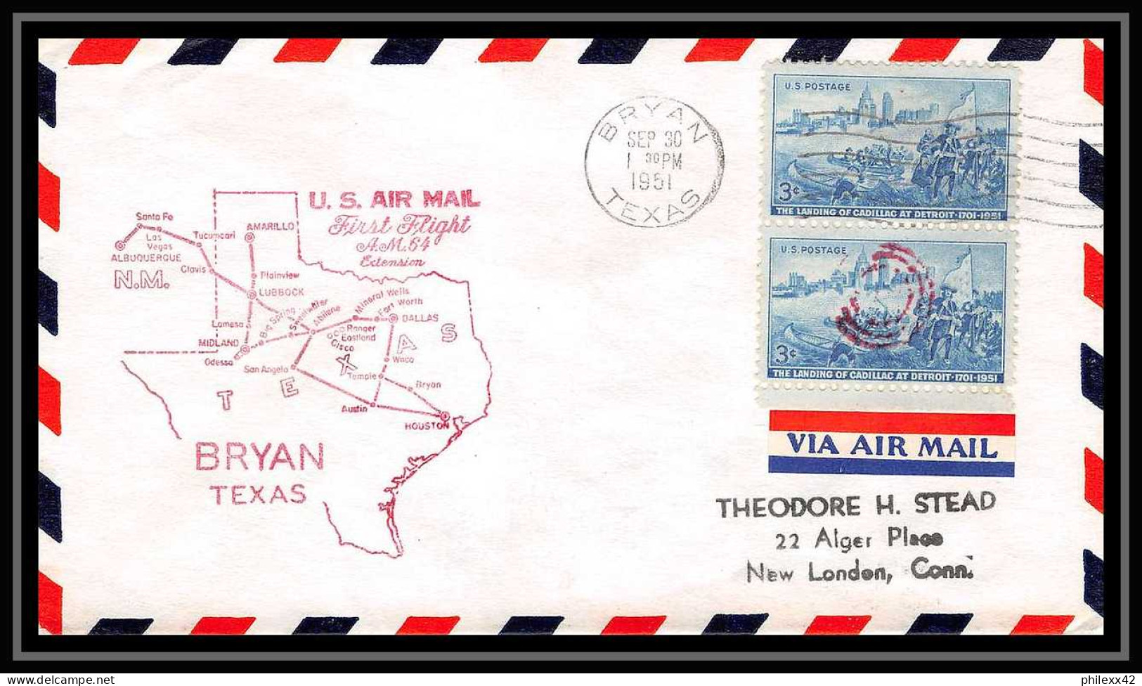 1159 Lettre USA Aviation Premier Vol Airmail Cover First Flight Aeroplane 19951 Am 64 Bryan Texas - 2c. 1941-1960 Briefe U. Dokumente