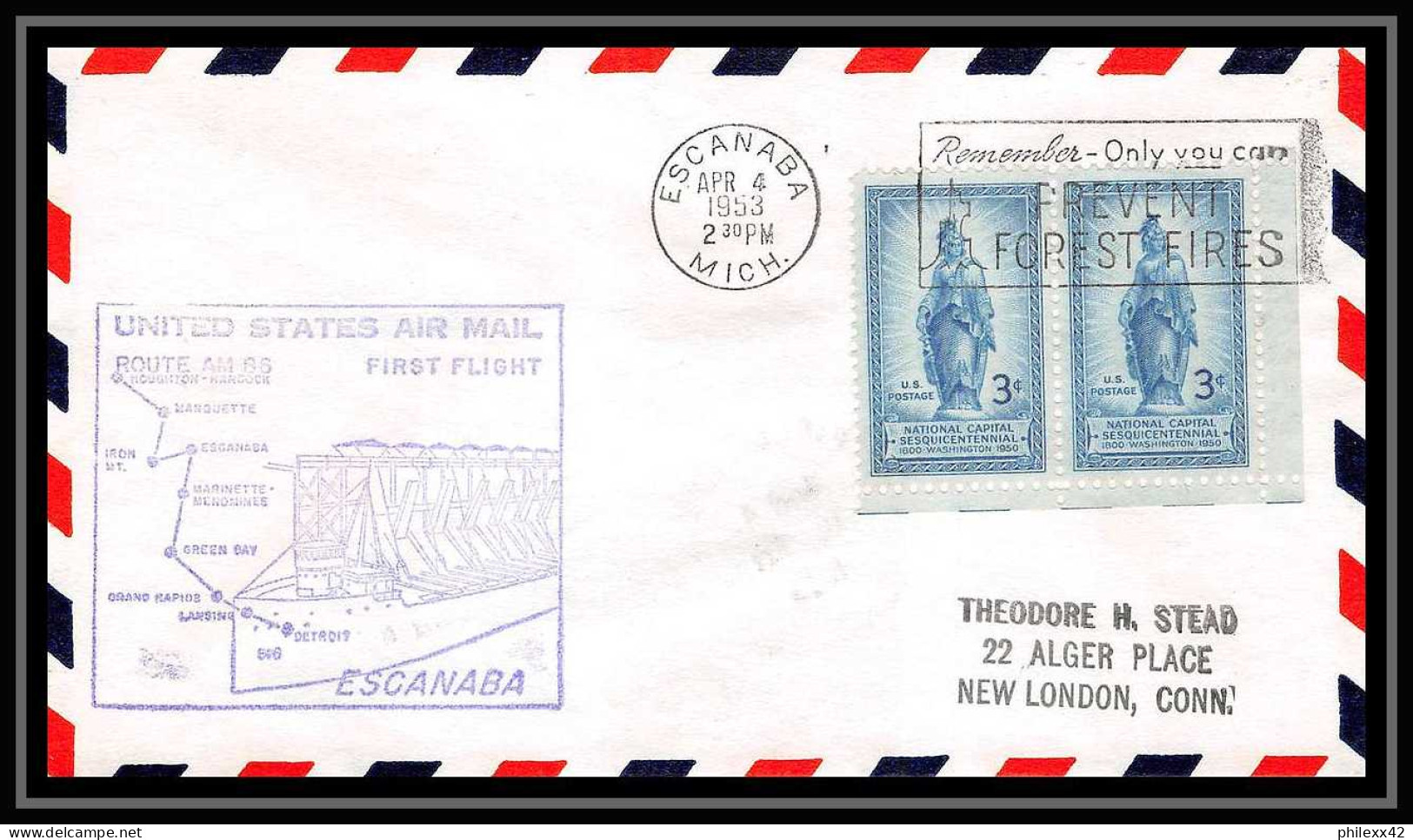 1164 Lettre USA Aviation Premier Vol Airmail Cover First Flight Aeroplane 1953 AM 86 Escanaba, Michigan - 2c. 1941-1960 Briefe U. Dokumente