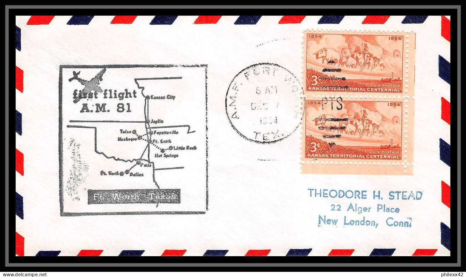1186 Lettre USA Aviation Premier Vol Airmail Cover First Flight Aeroplane 1954 AM 81 Fort Worth, Texas - 2c. 1941-1960 Briefe U. Dokumente