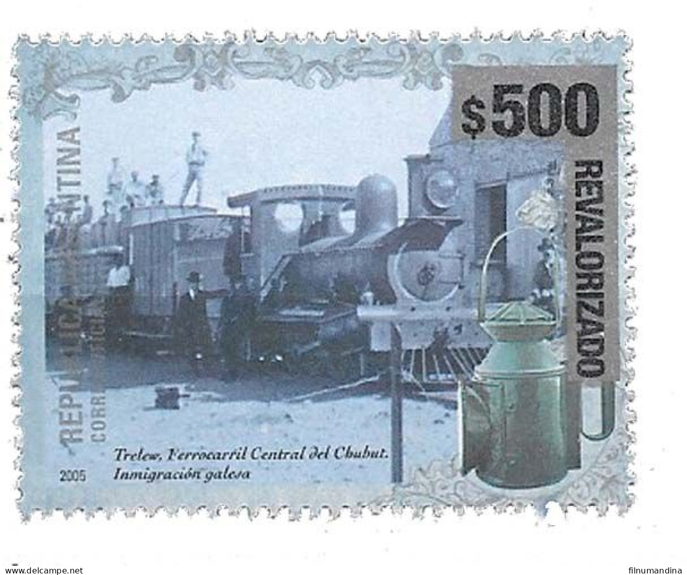 #75357 ARGENTINA 2023 NEW EMERGENCY OVERPRINTED (REVALORIZADO) TRAIN WELSH INMIGRATION  500 Ps MNH SCARCE - Unused Stamps
