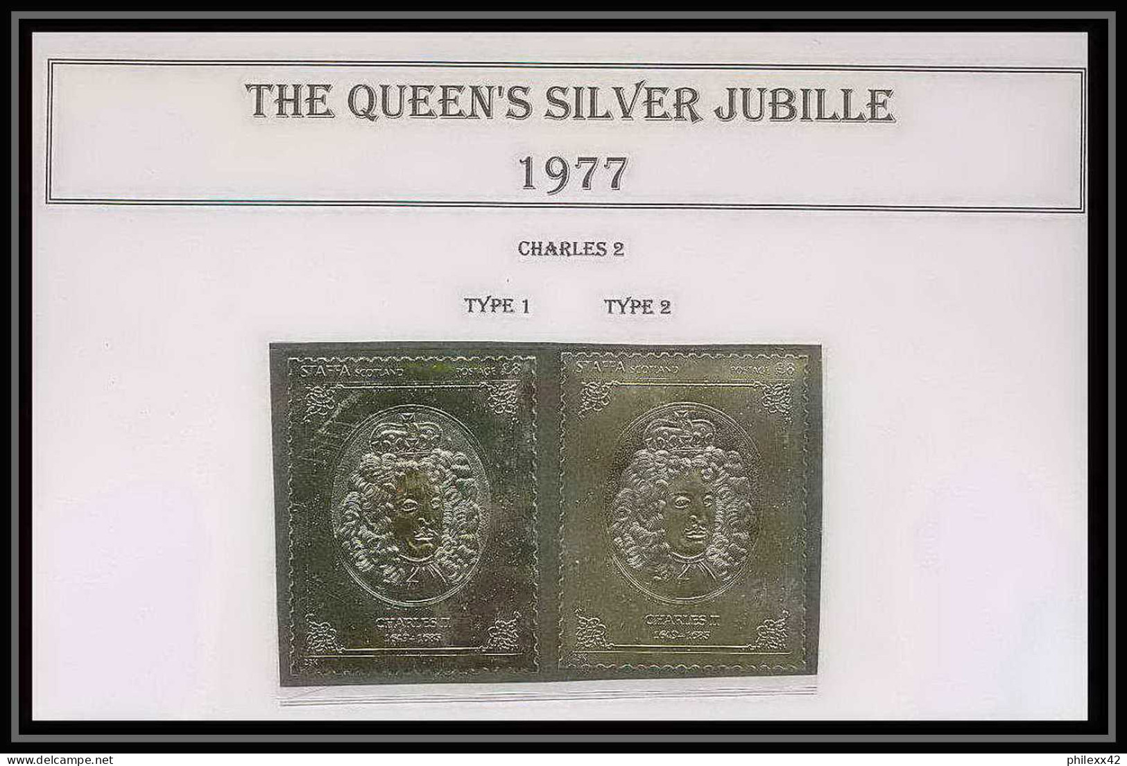 446a Staffa Scotland The Queen's Silver Jubilee 1977 OR Gold Stamps Monarchy United Kingdom Charles 2 Type 1&2 ** - Emisiones Locales