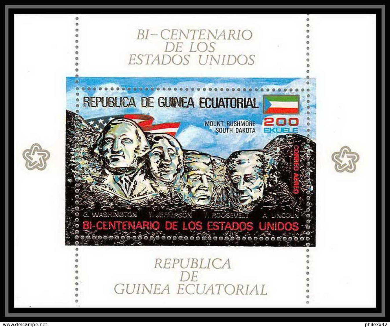 574/ Guinée équatoriale (ecuatorial Guinea) OR (gold Stamps) Usa Mount Mont Rushmore Neuf ** Mnh - Indépendance USA