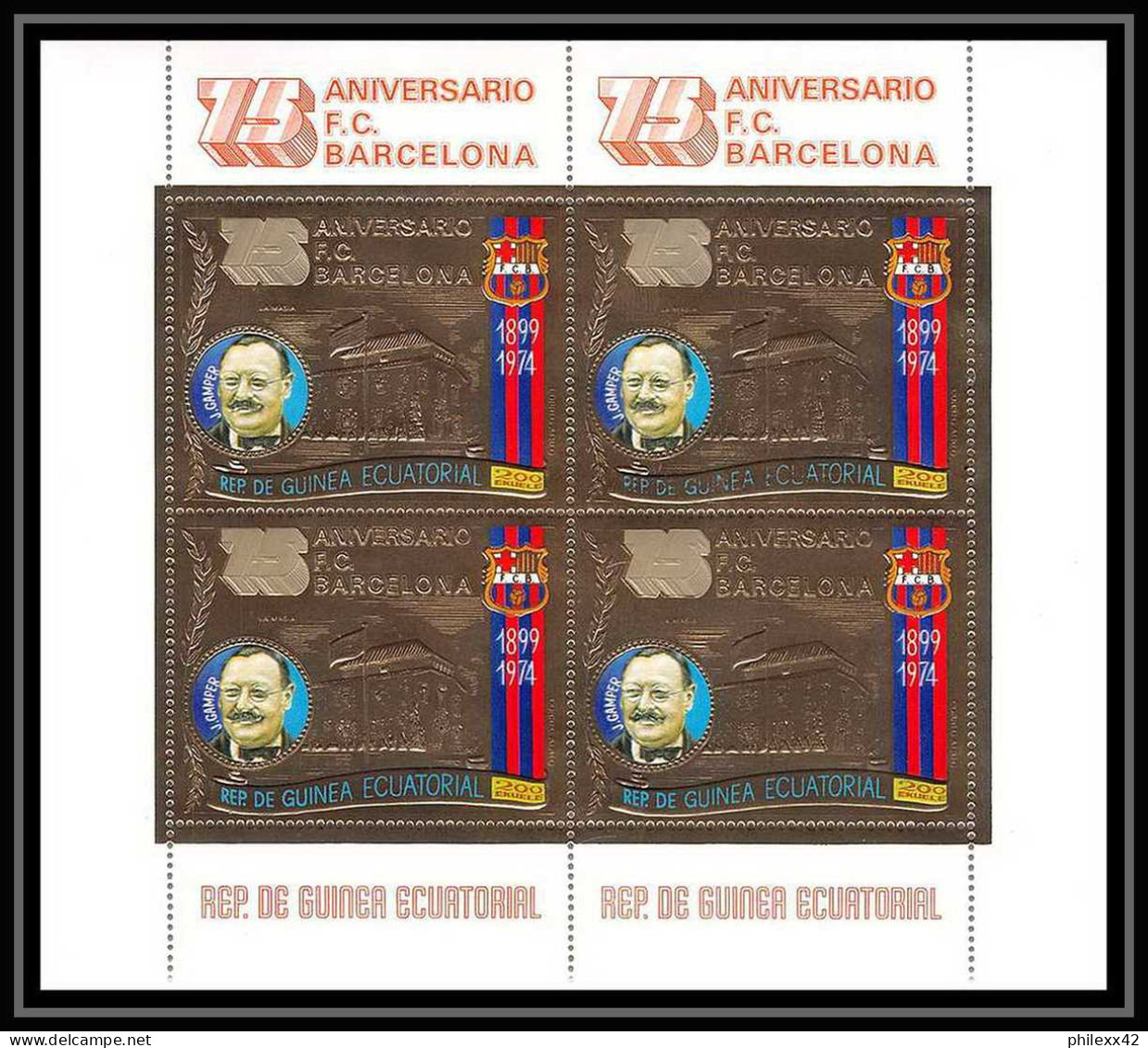 139 Guinée équatoriale Guinea N°453/54 OR Gold Stamps Football Soccer FC Barcelona Gamper Cruyff COTE 100E  - Club Mitici