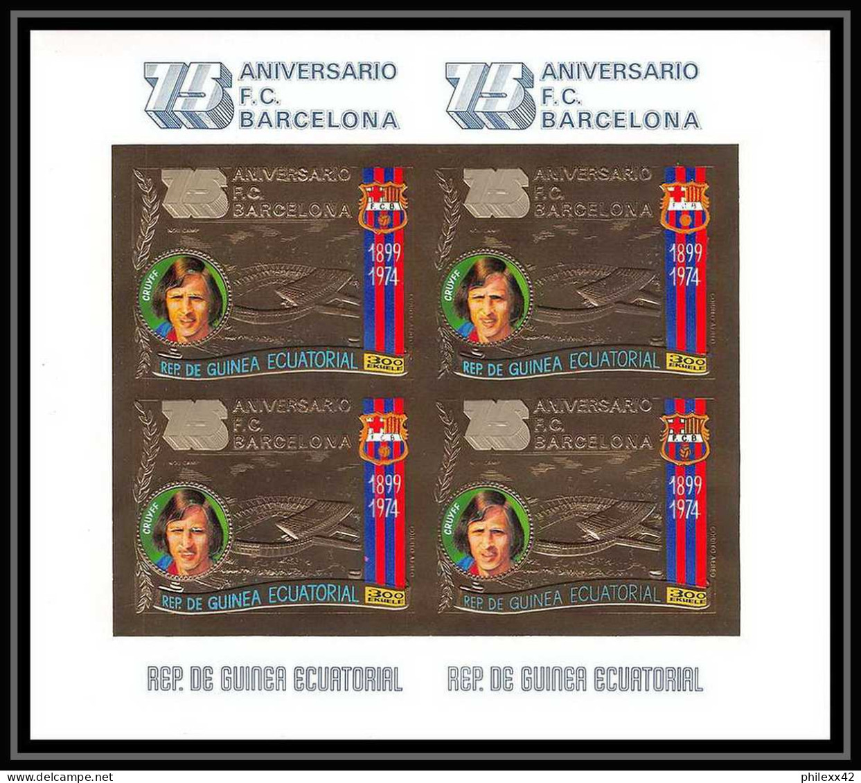 139 Guinée équatoriale Guinea N°453/54 OR Gold Stamps Football Soccer FC Barcelona Gamper Cruyff NON DENTELE ** Imperf - Guinea Ecuatorial