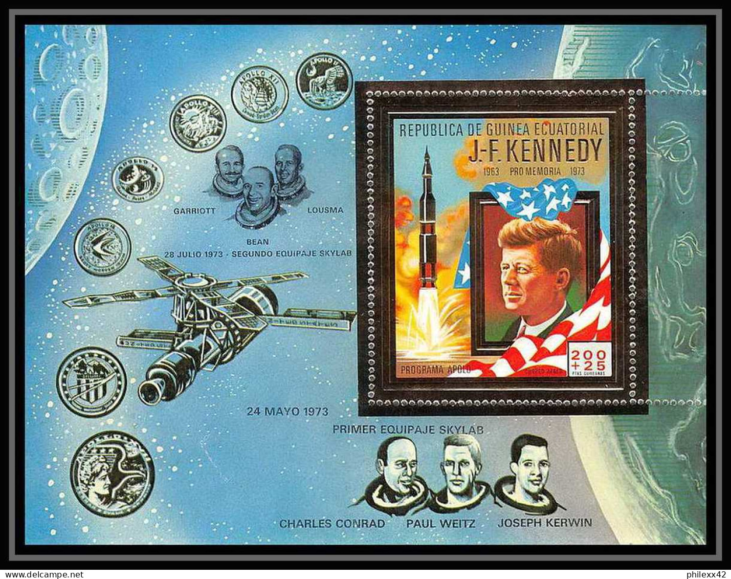 140 Guinée équatoriale Guinea Bloc N°85 OR Gold Stamps Kennedy SKYLAB 1 Espace Space - Kennedy (John F.)