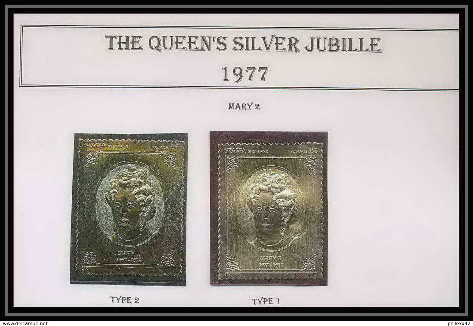 451 Staffa Scotland The Queen's Silver Jubilee 1977 OR Gold Stamps Monarchy United Kingdom Mary 2 Type 1&2 Neuf** Mnh - Lokale Uitgaven