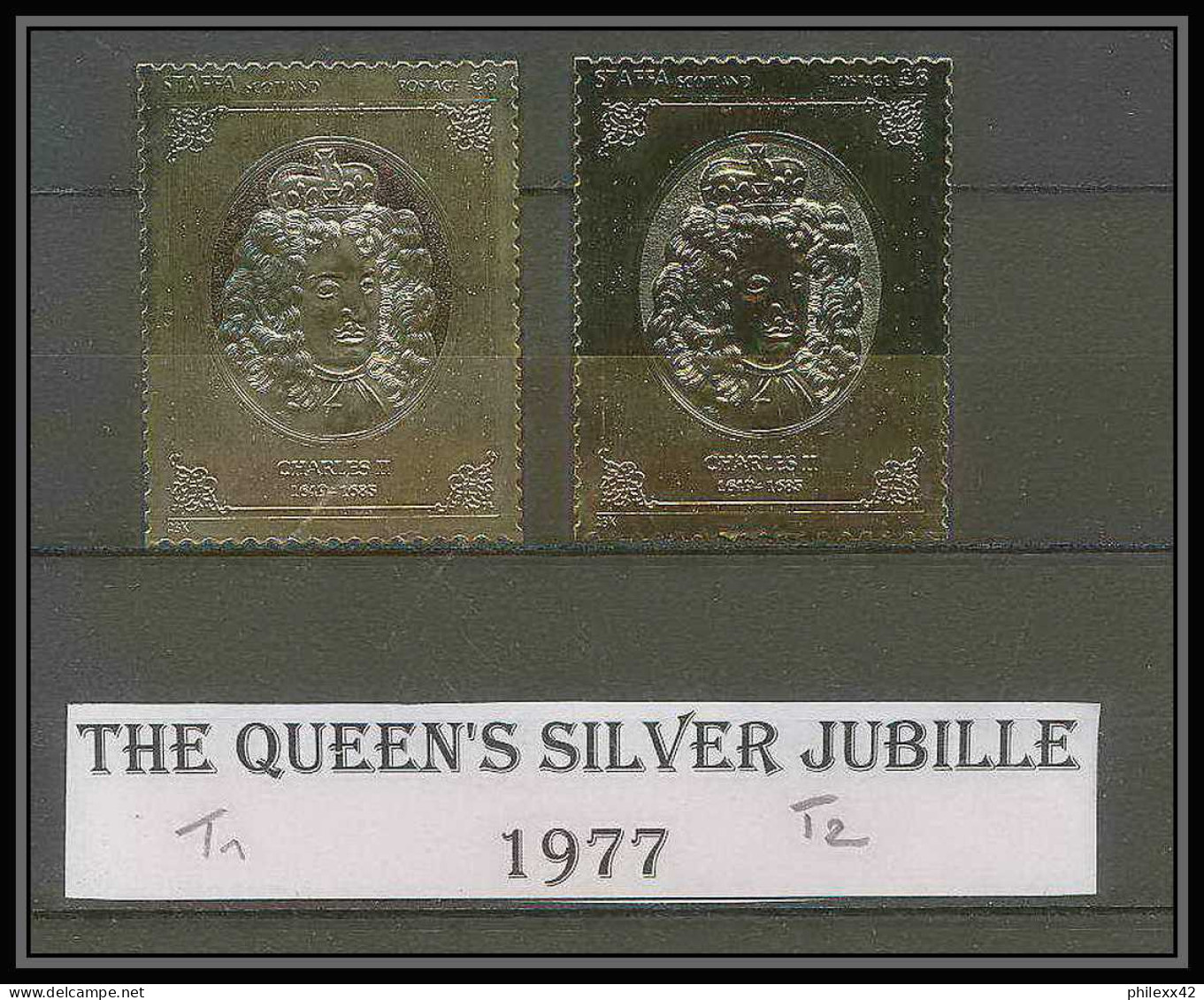 462a Staffa Scotland The Queen's Silver Jubilee 1977 OR Gold Stamps Monarchy United Kingdom Charles 2 Type 1& 2 ** - Ecosse