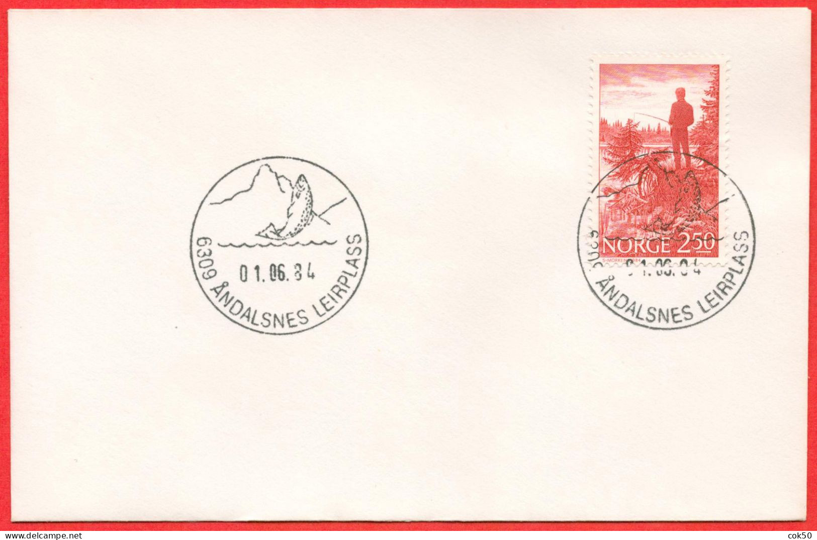 NORWAY - Åndalsnes 1984.06.01 «The Campsite - Salmon Fishing» (tourist Postmark) - Autres & Non Classés