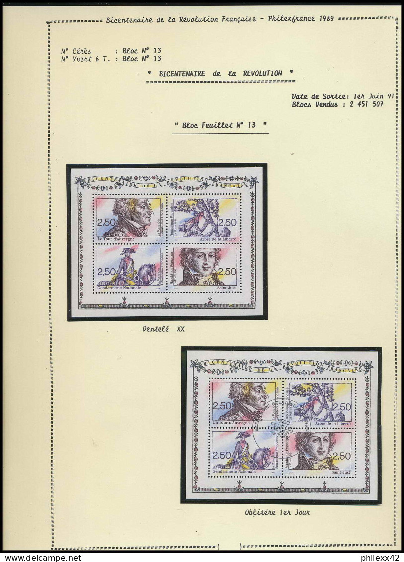 226 France bicentenaire révolution francaise lot N°2700/2703 bloc 13 lettres documents fdc maximum lettres..