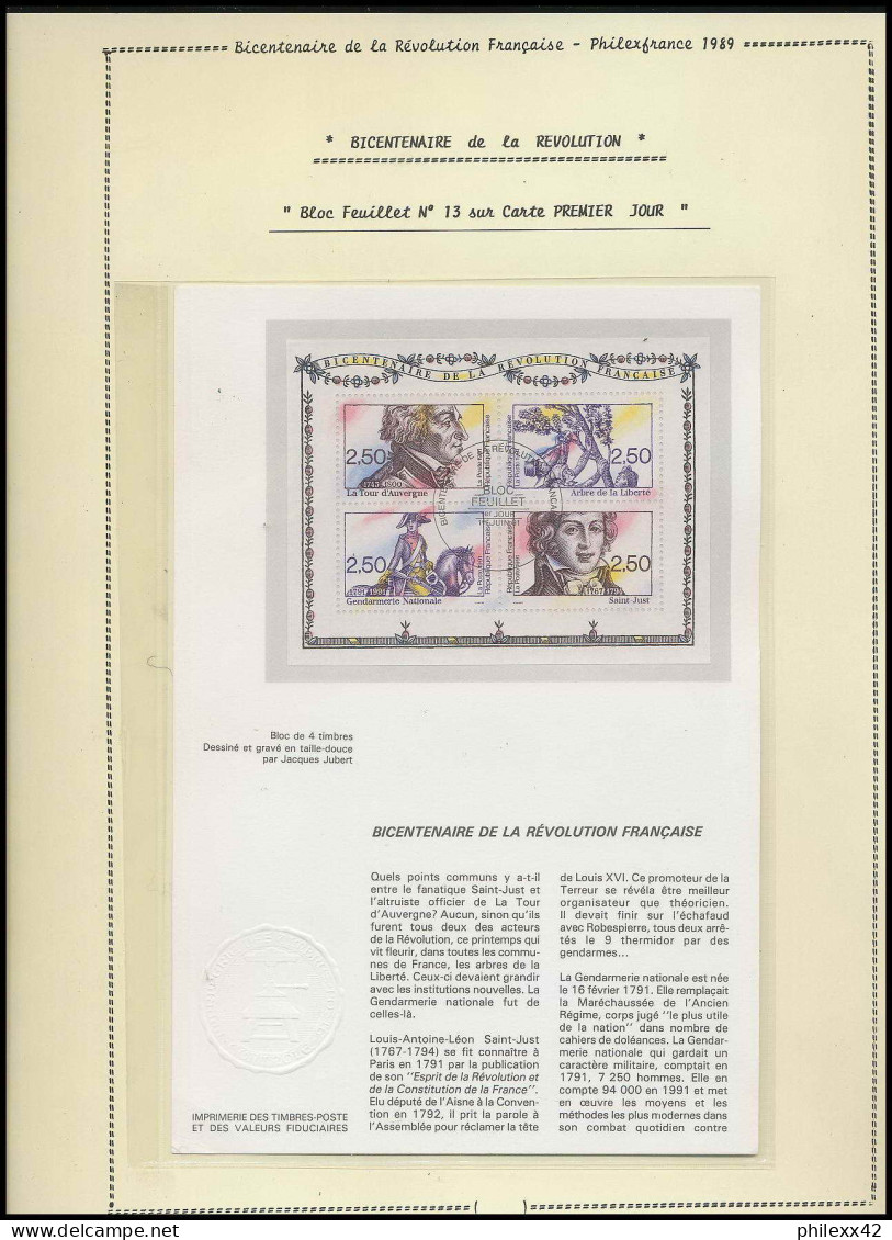 226 France bicentenaire révolution francaise lot N°2700/2703 bloc 13 lettres documents fdc maximum lettres..