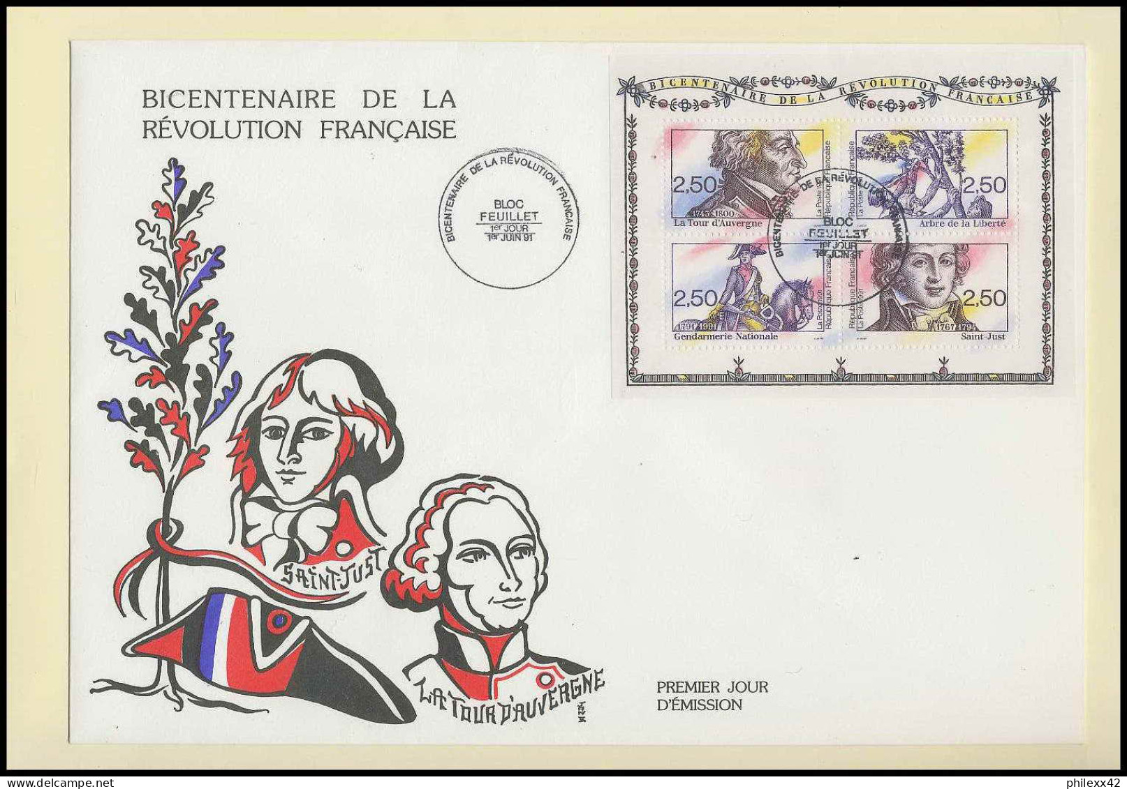 226 France bicentenaire révolution francaise lot N°2700/2703 bloc 13 lettres documents fdc maximum lettres..