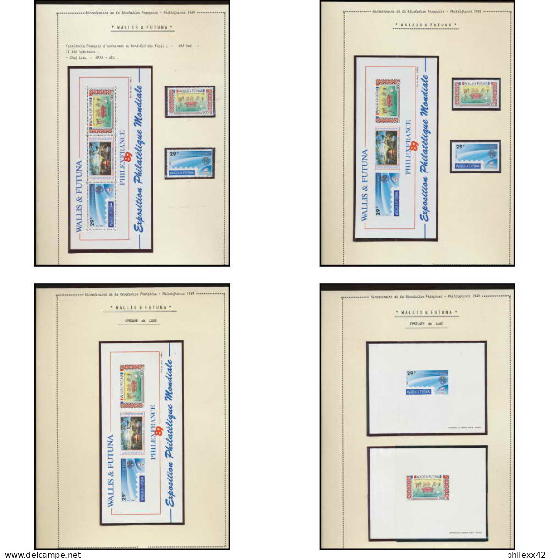 536 Wallis Et Futuna Bicentenaire Révolution Francaise Lot Bloc N° 4 + Non Dentelé ** (imperforate) + épreuve De Luxe - Franse Revolutie