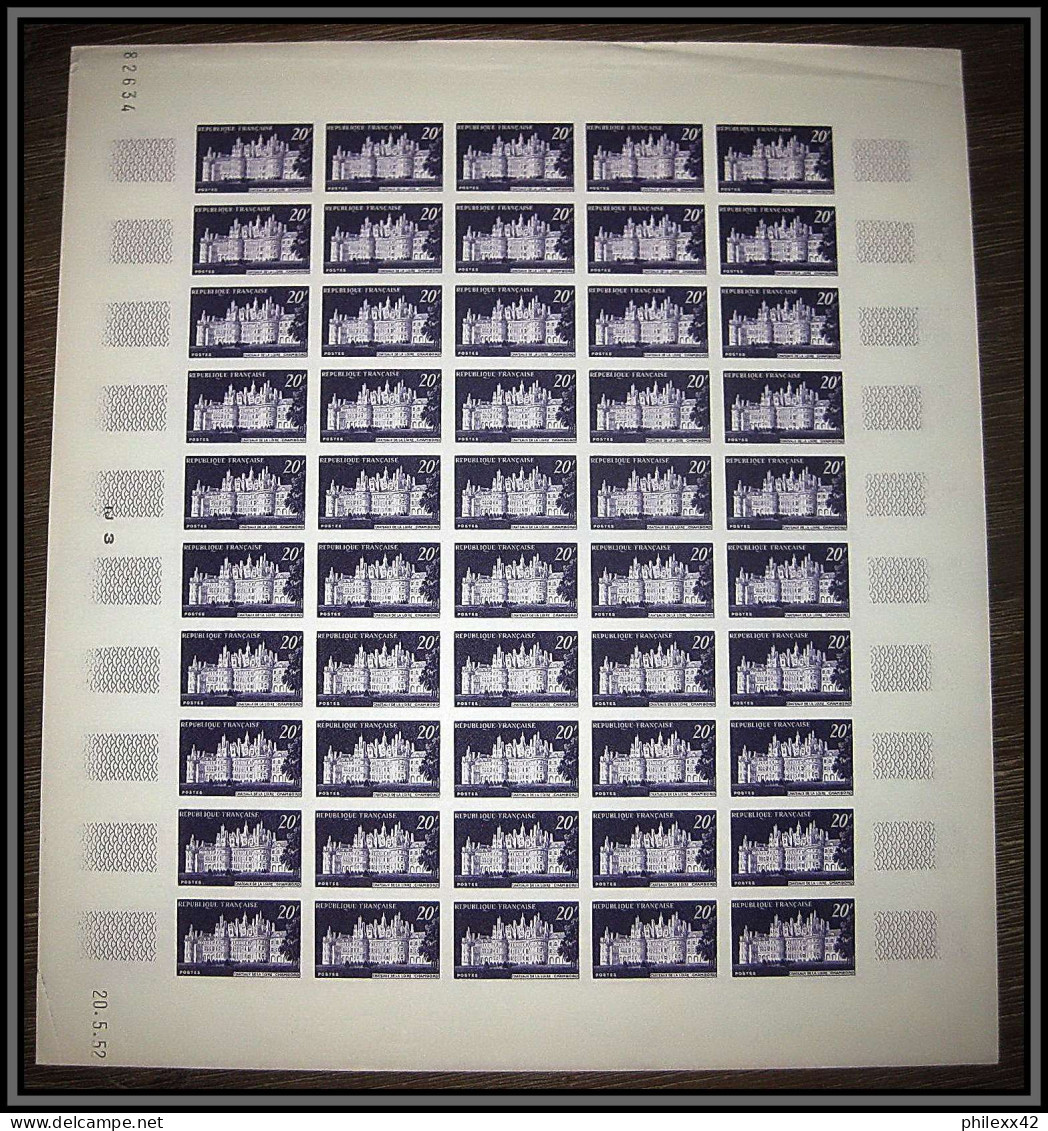 France N°924 Château (castle) Chambord Non Dentelé ** MNH Imperf Feuille Sheet De 50 Ex 1952 (ref GV23) - 1951-1960