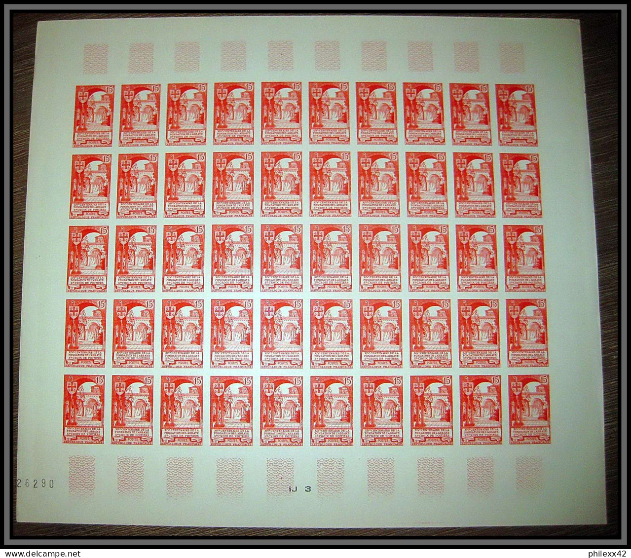 France N°926 Abbaye Sainte-Croix De Poitiers Eglise Church Non Dentelé ** MNH Imperf Feuille Sheet 50 Ex 1952 (ref GV23) - 1951-1960