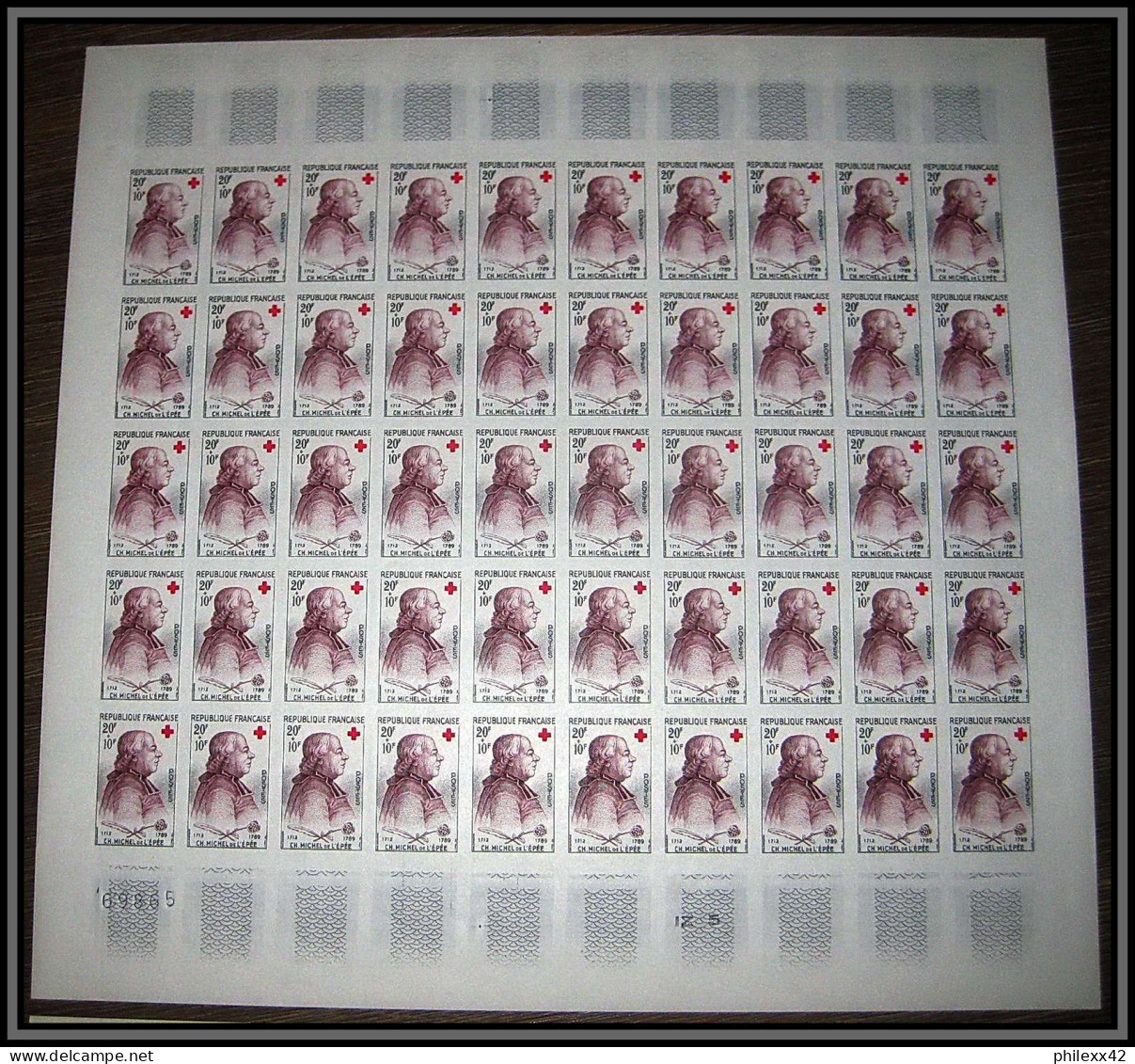 France N°1226/1227 Croix Rouge Red Cross Abbé Epée Hauy Non Dentelé ** MNH Imperf Feuille Sheet 50 Ex 1959 (ref GV23) - 1951-1960