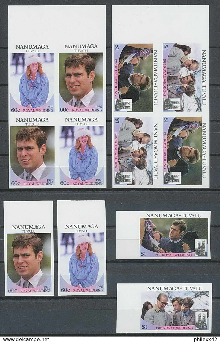 1032 Nanumaga Tuvalu Michel N° 93/96U (british Royal Family) Wedding 1986 Non Dentelé Imperf Bloc + Série MNH ** - Tuvalu