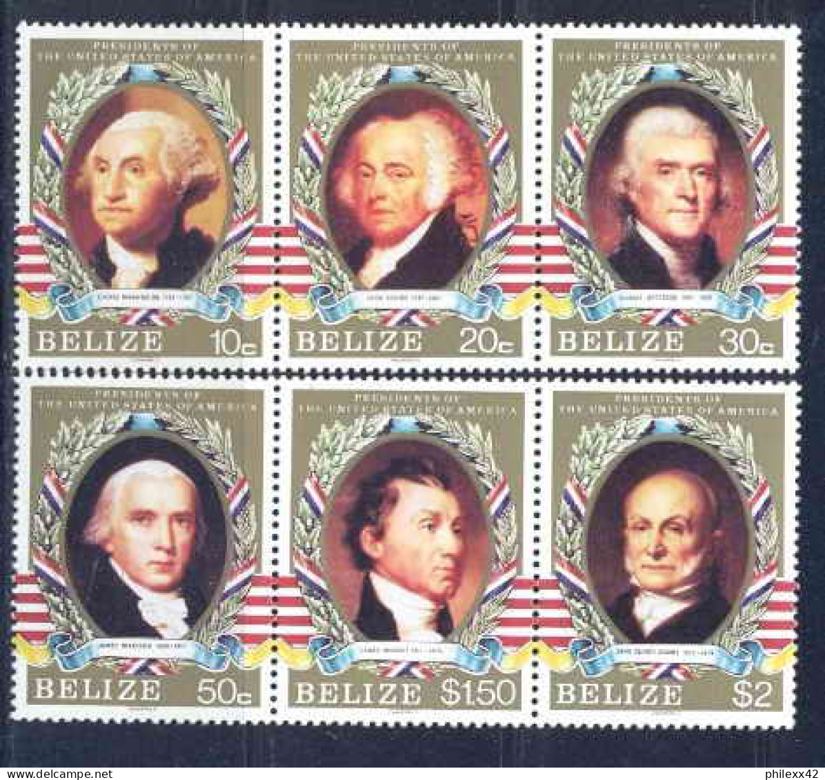 Belize 464 - N° 788/93 Série Présidents Des USA BANDE DE 3 Cote 6.75 MNH ** - George Washington
