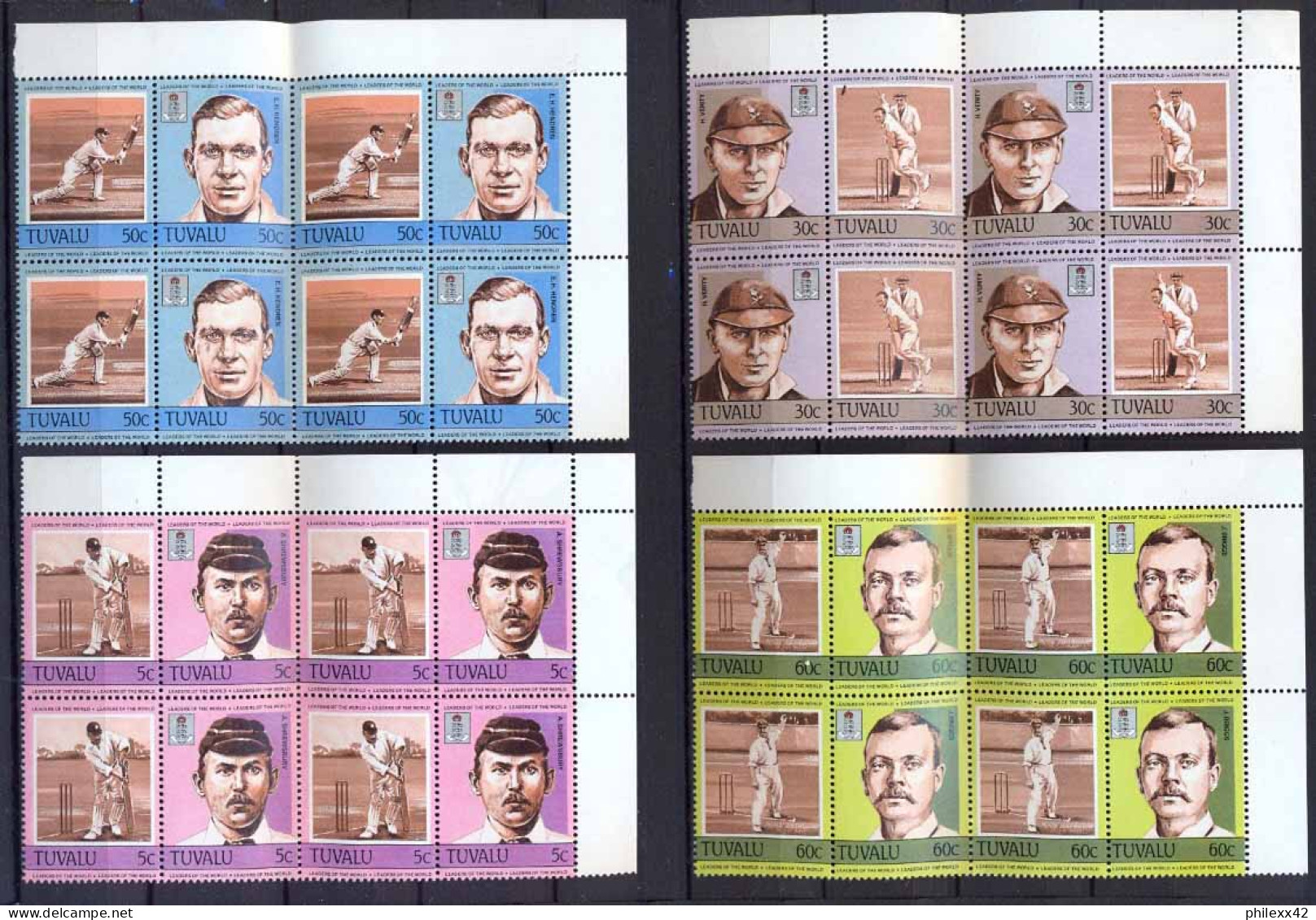 Tuvalu- 53 - N° 267/74 Sport Cricket Famous Players Bloc 4 Cote 38 Euros MNH ** - Cricket