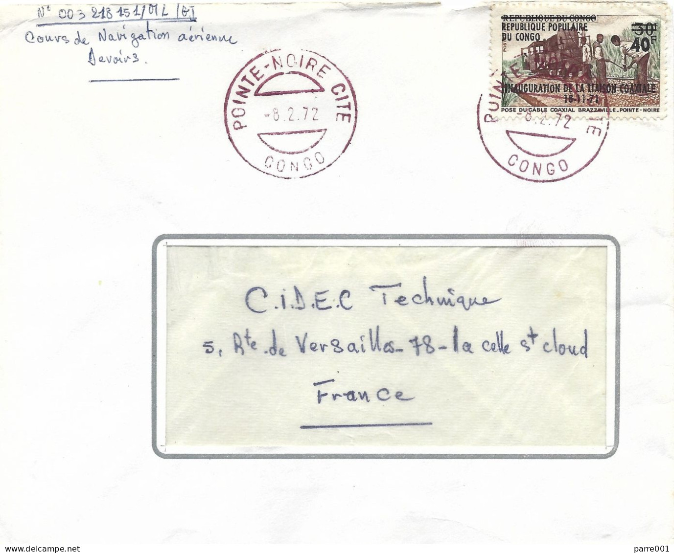 Congo 1972 Pointe Noire Inauguration Railways Telecommunications System Overprint New Value Cover - Used