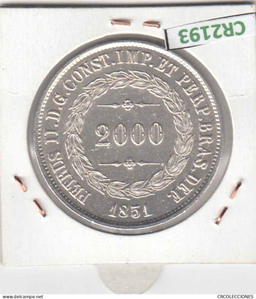 CR2193 MONEDA BRASIL 2000 REIS 1851 PLATA - Otros – América