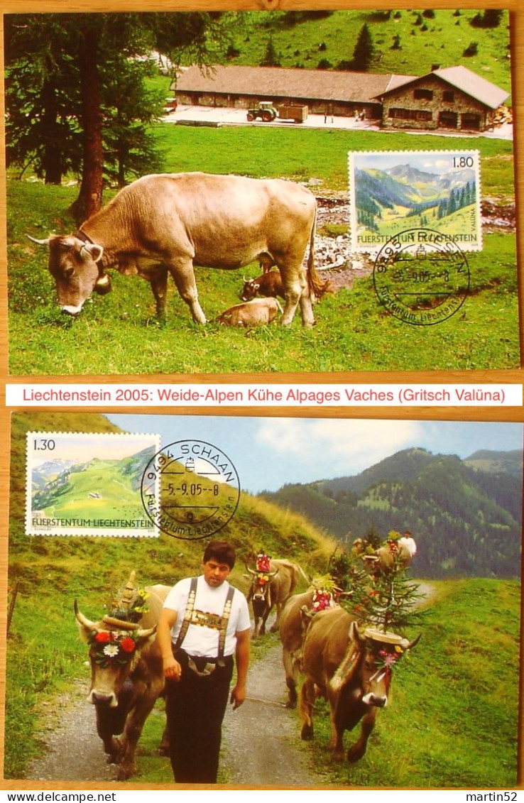 Liechtenstein 2005: Weide-Alpen Kühe Alpages Vaches (Gritsch Valüna) Zu 1328+1329 Mi 1385+1386 Yv 1326+1327 MK 245 C+d - Cows