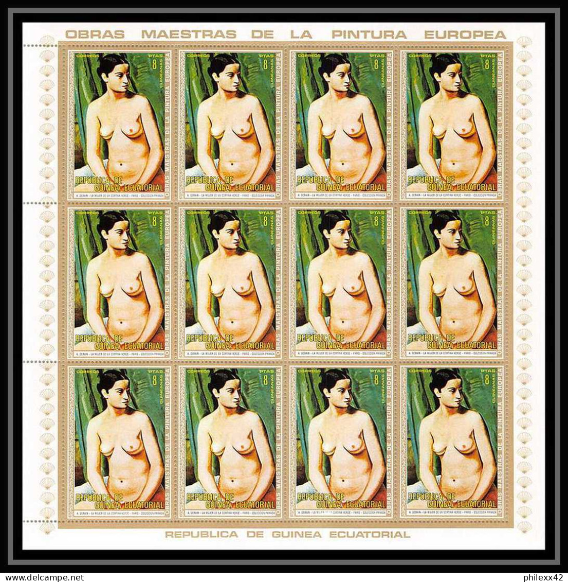 60005 neuf ** MNH Mi N°267/273 1973 pintura Tableau (Painting) nus nude Guinée équatoriale guinea feuilles sheets