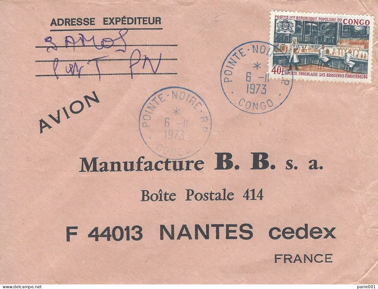 Congo 1973 Pointe Noire Beer Brewery Kronenbourg Laboratory Cover - Bier