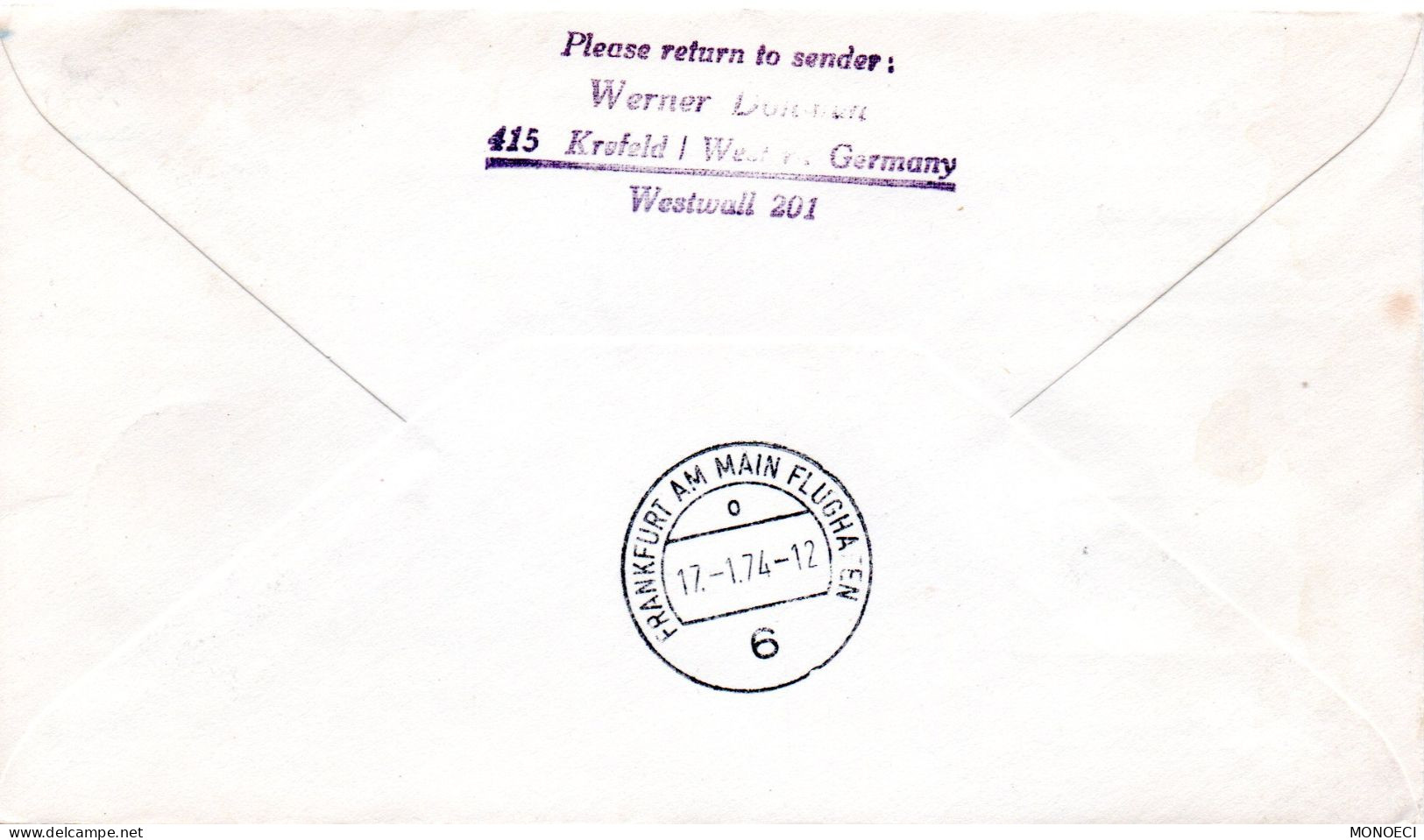 JAPON -- Enveloppe -- Lufthansa DC-10 Air Mail Luftpost 16.1.1974 -- Pour FRANKFURT (Allemagne) - Storia Postale