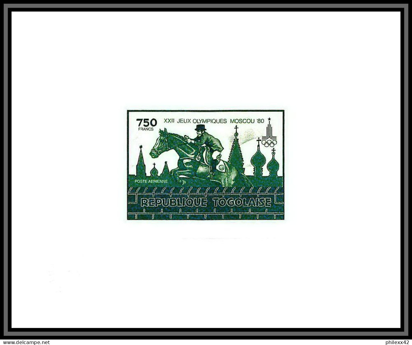 95354 N°156 Jumping Cheval Horse Moscou 1980 Jeux Olympiques Olympic Games Togo Epreuve D'artiste Artist Proof Green - Summer 1980: Moscow