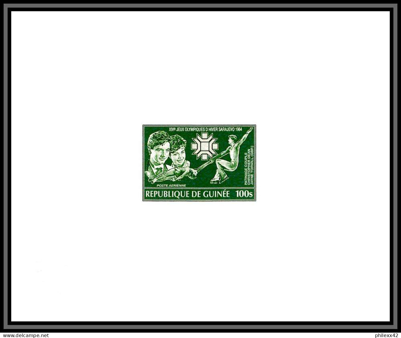 95714 N°120 Skating Torvill Dean Sarajevo 1984 Jeux Olympiques Olympic Games Guinée Guinea Epreuve Artist Proof Green - Eiskunstlauf