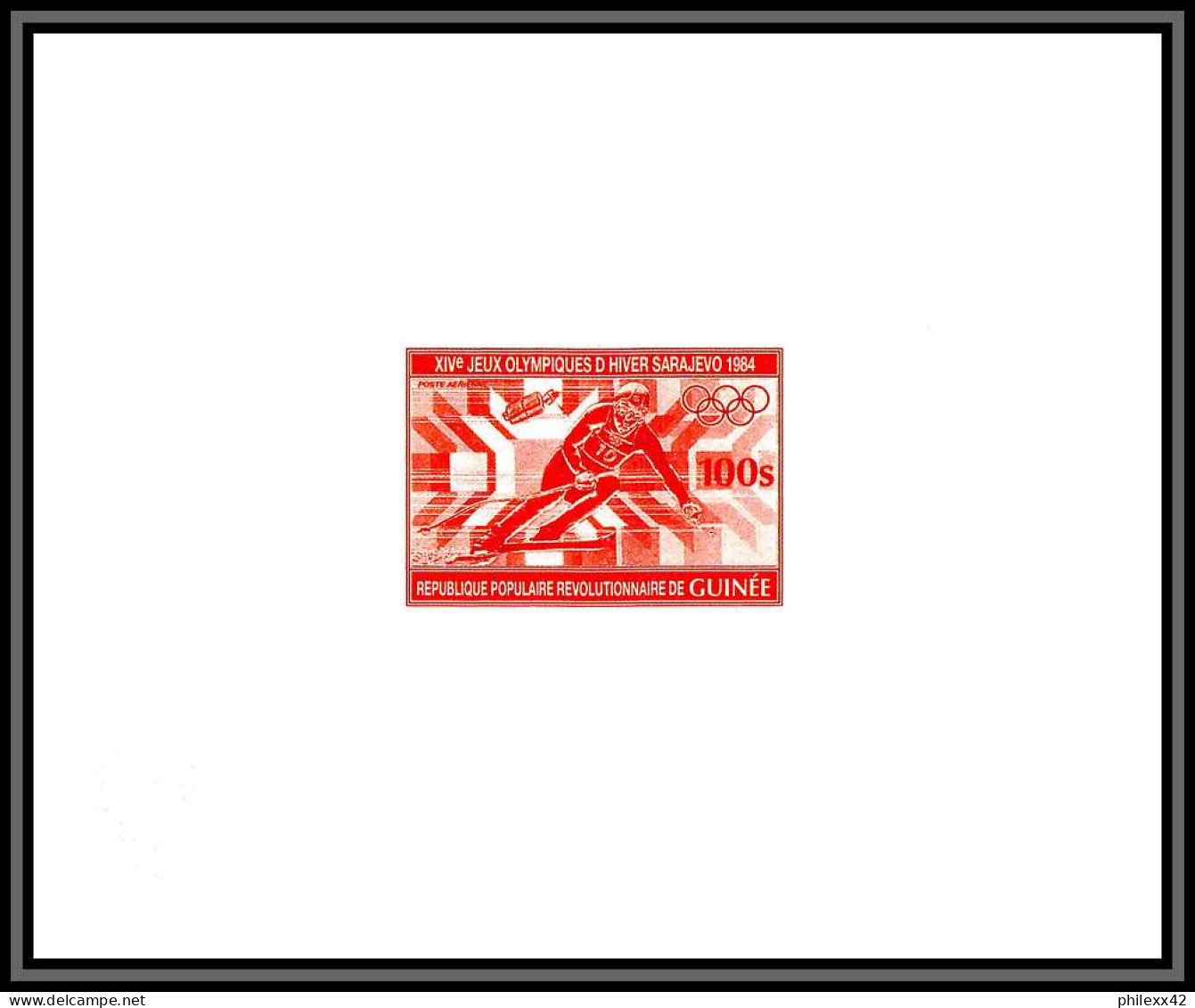 95748 N°971 Sarajevo SKI 1984 Jeux Olympiques Olympic Games Guinée Guinea Epreuve D'artiste Artist Proof Red - Invierno 1984: Sarajevo