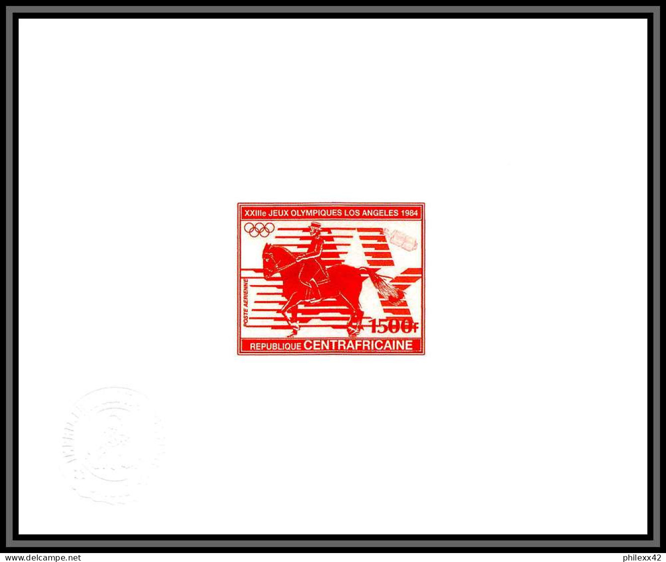 95908 N°255 Jeux Olympiques Olympic Games Los Angeles 1984 Centrafricaine Epreuve D'artiste Artist Proof Red - Jumping