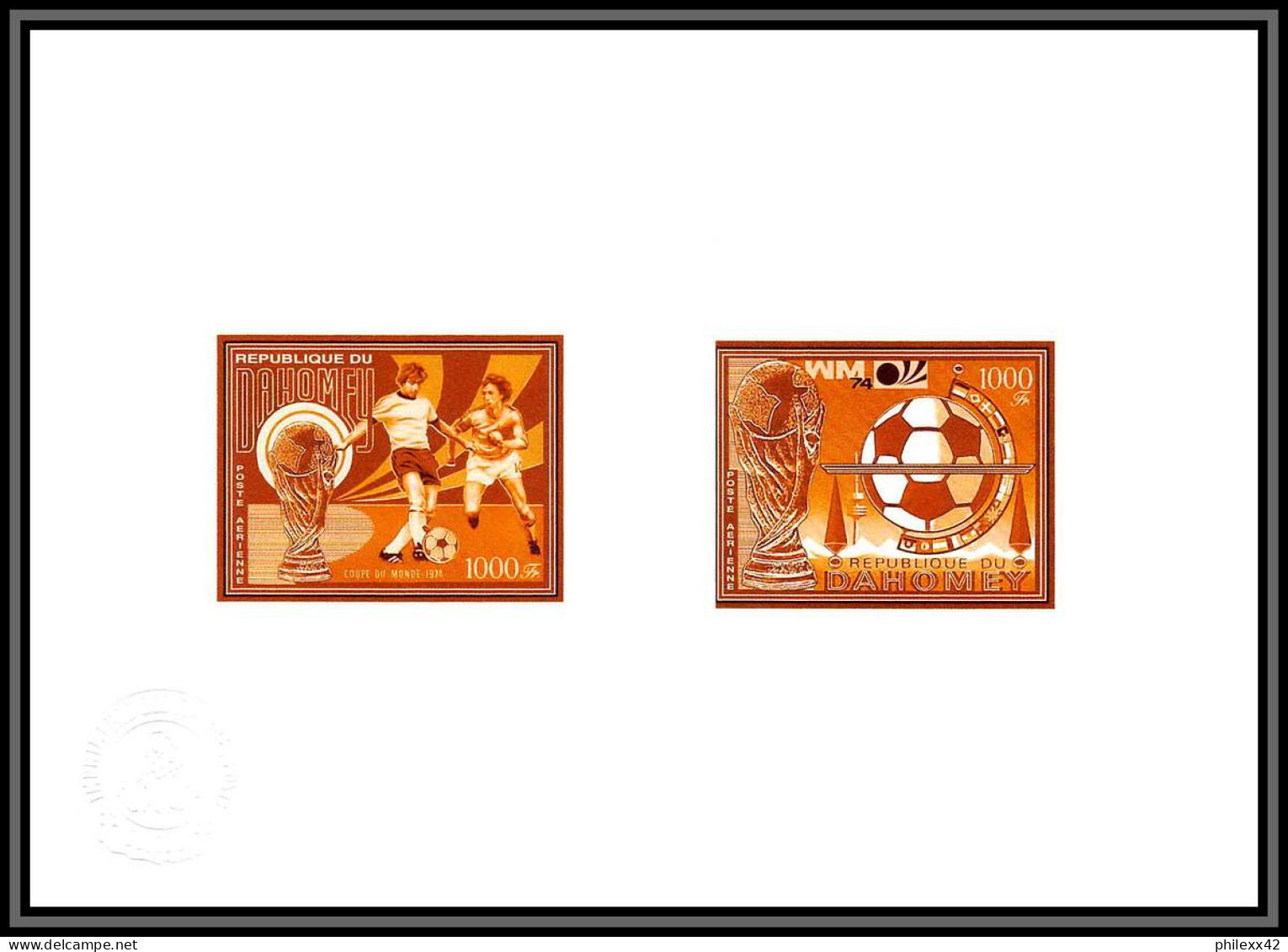 95629 N°37/586 Football Soccer World Cup Munich 1974 Dahomey Epreuve D'artiste Collective Artist Proof Gold - 1974 – Germania Ovest