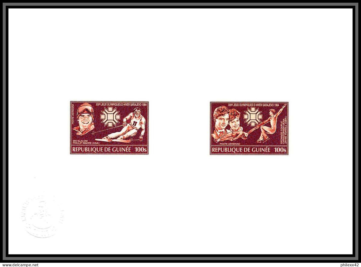 95710 N°120/1010 Skating Sarajevo 1984 Jeux Olympiques Olympic Games Guinée Epreuve Collective Artist Proof Brown - Hiver 1984: Sarajevo