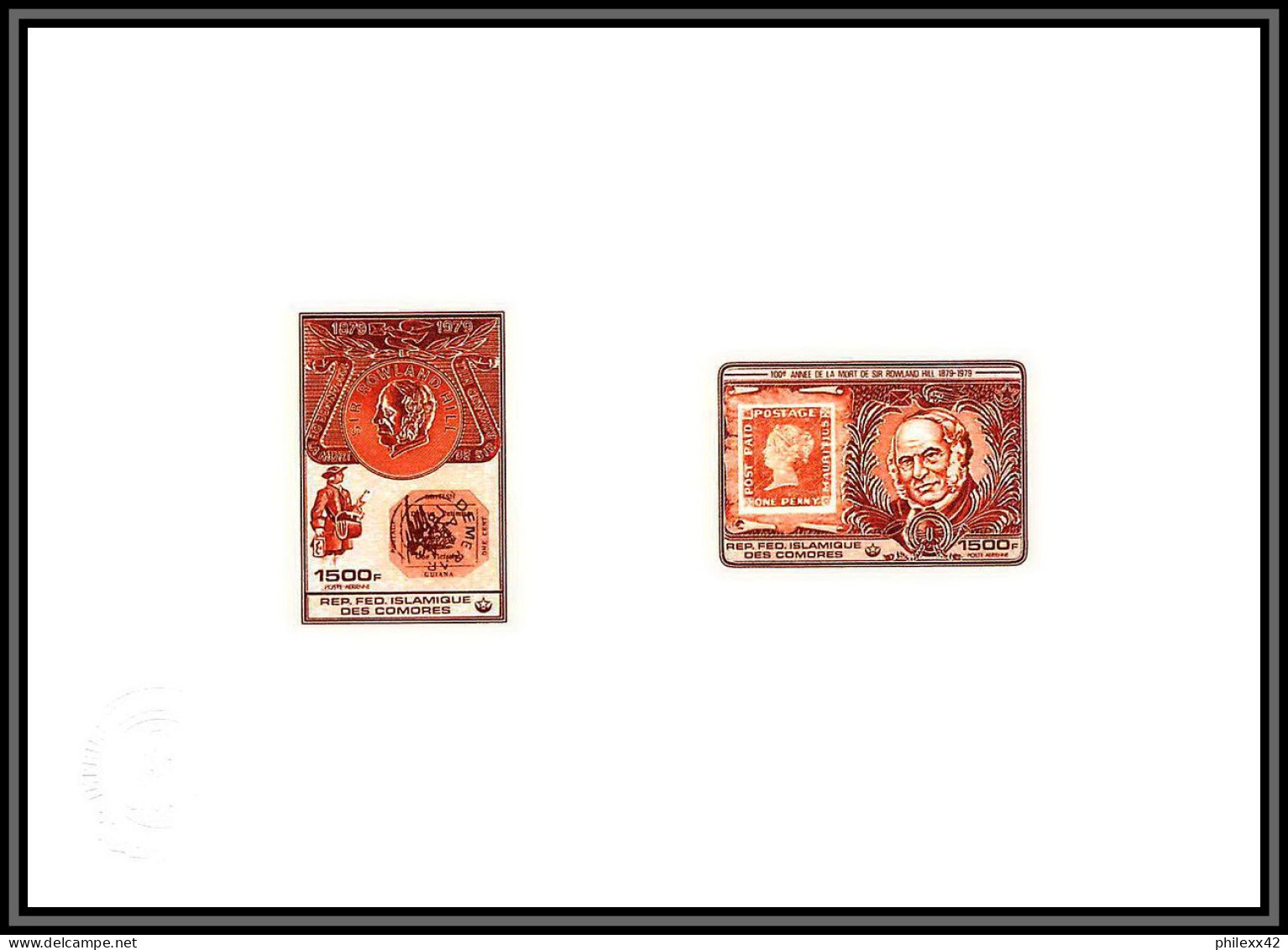 95231 BF N°199/N°501 Rowland Hill 1978 Penny Black Comores Comoros Epreuve D'artiste Collective Artist Proof Brown - Rowland Hill