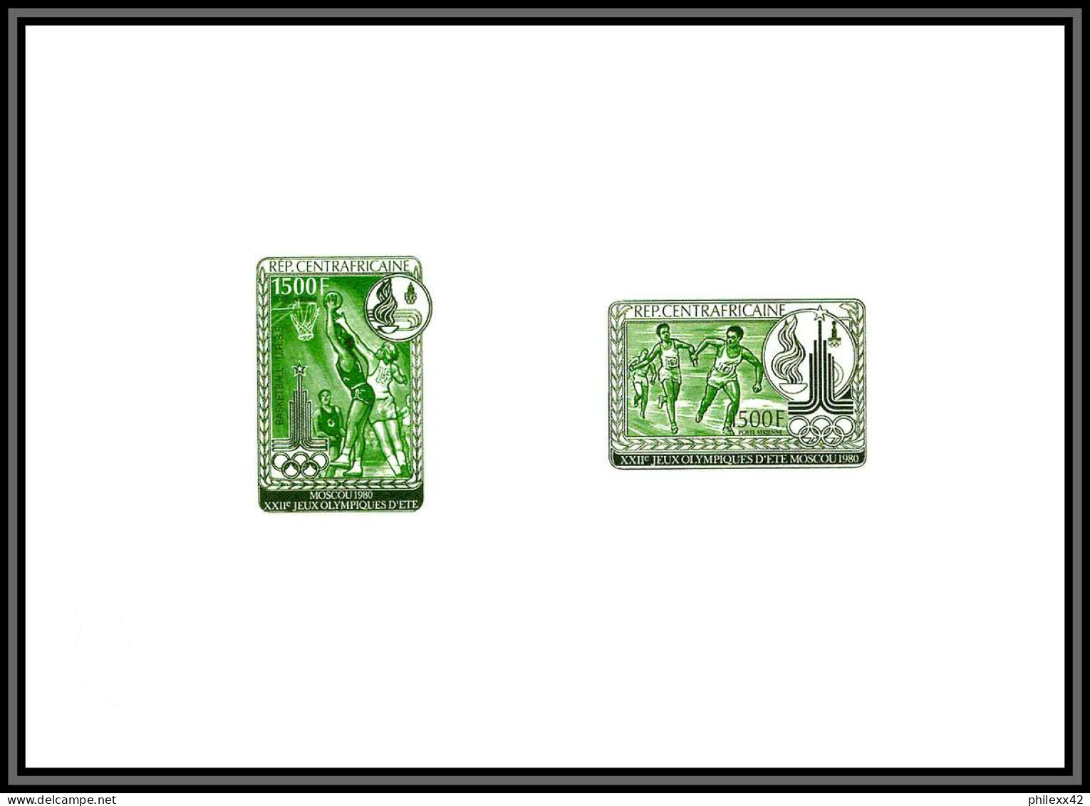 96172 N°89/686 Basket Moscou 1980 Jeux Olympiques Olympic Games Centrafricaine Epreuve Collective Artist Proof Green - Summer 1980: Moscow