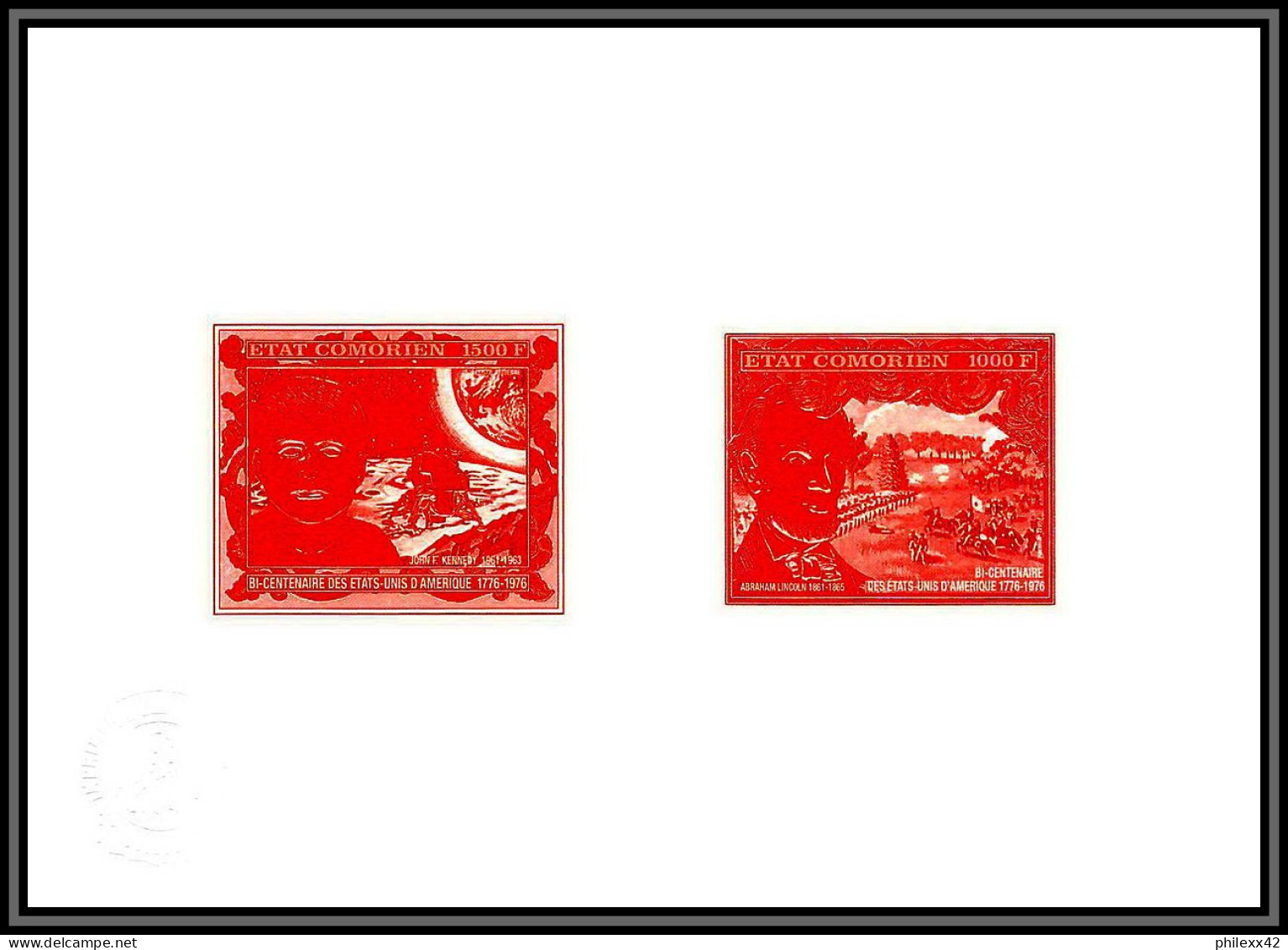 95269 N°38/323 1976 USA Lincoln Kennedy Espace Space Comores Comorien Epreuve D'artiste Collective Artist Proof Red - Onafhankelijkheid USA