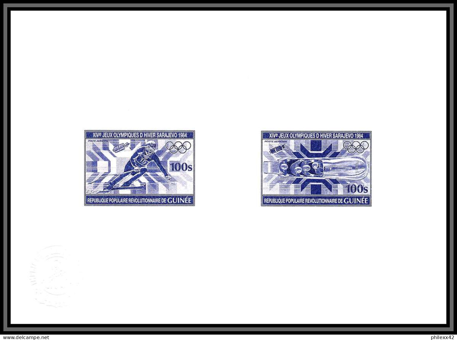 95743 N°79/971 Bobsleigh Sarajevo 1984 Jeux Olympiques Olympic Games Guinée Guinea Epreuve Collective Artist Proof Blue - Winter 1984: Sarajevo