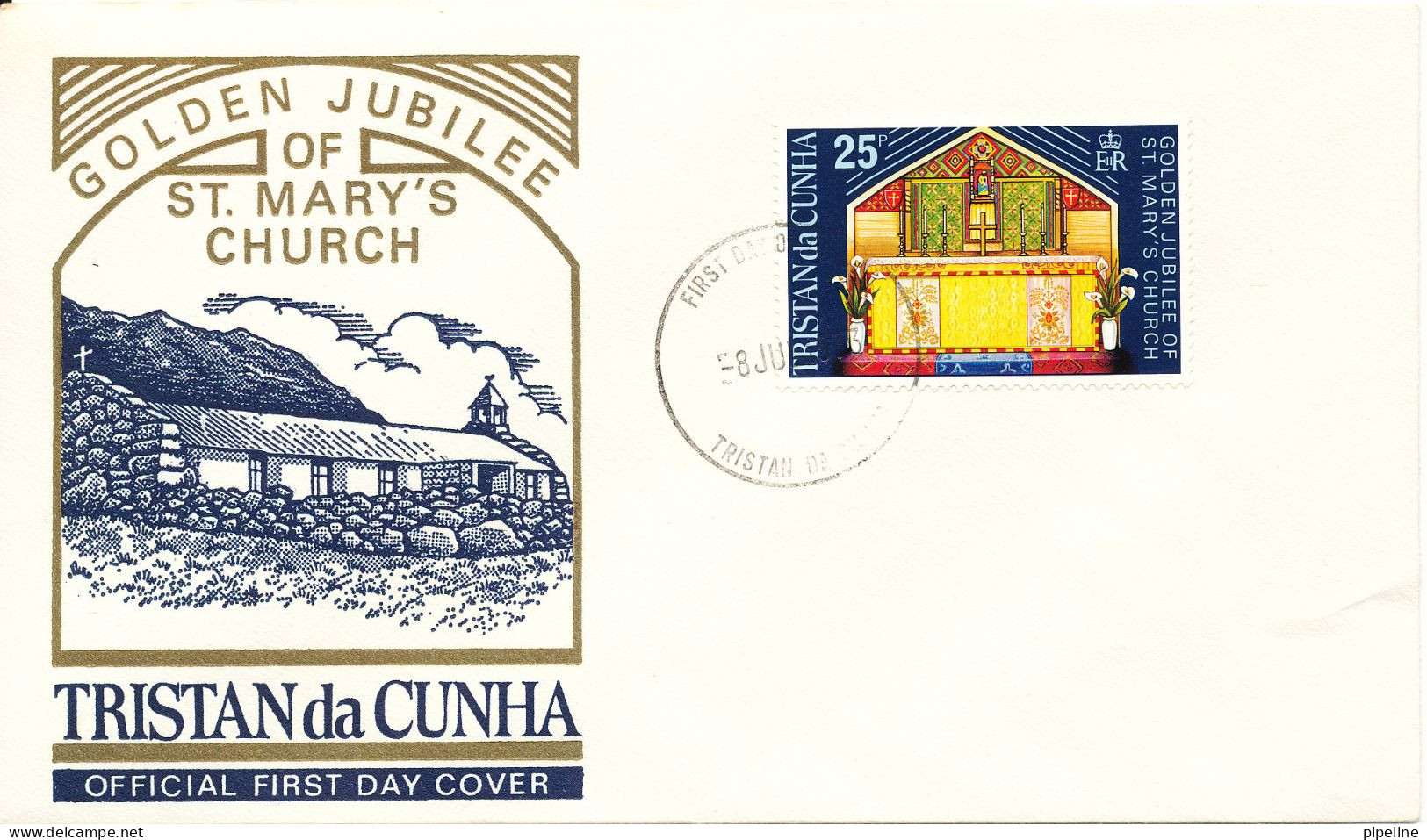 Tristan Da Cunha FDC 8-7-1973 Golden Jubilee Of St. Marys Church With Cachet - Tristan Da Cunha