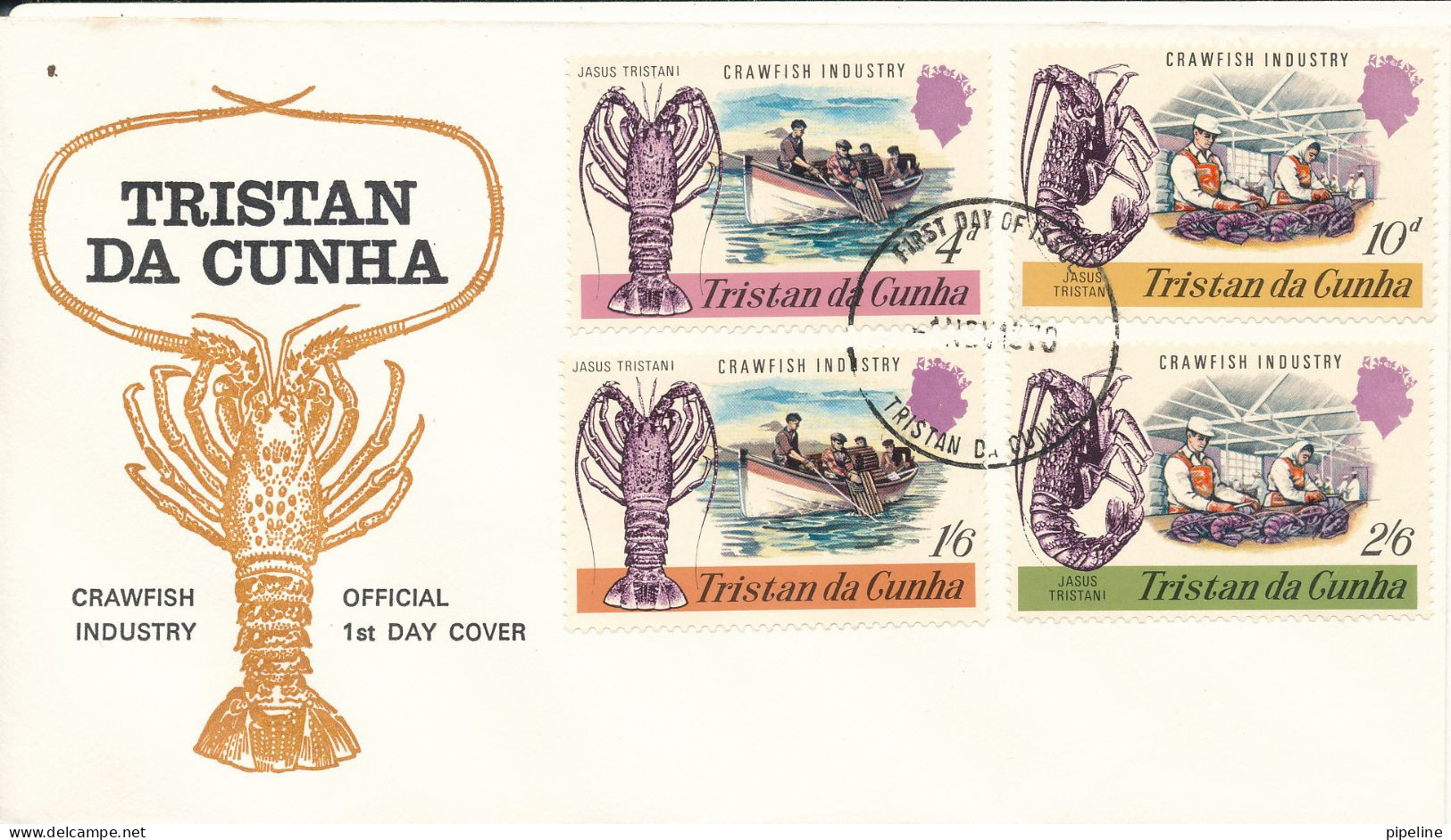 Tristan Da Cunha FDC 1-11-1970 Complete Set Of 4 Crawhfish Industry With Cachet - Tristan Da Cunha