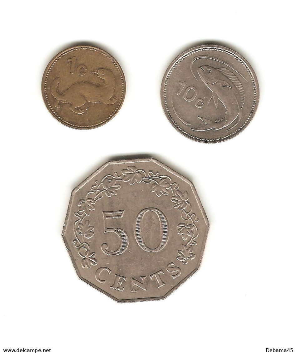 347/ Malte : 1 Cent 1991 - 10 Cents 1986 - 50 Cents 1972 - Malta