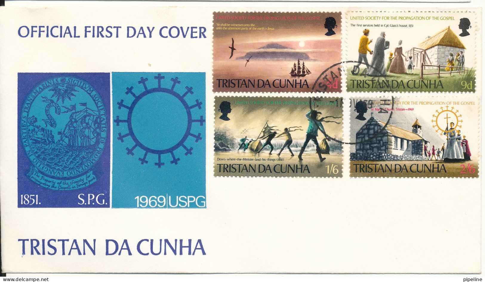 Tristan Da Cunha FDC 1-11-1970 Complete Set Of 4 S.P.G & USPG With Cachet - Tristan Da Cunha